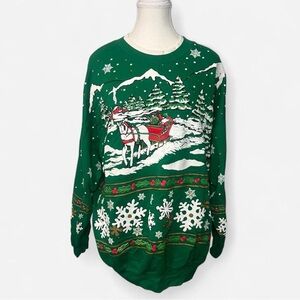 Vintage NutCracker Brand‎ Green Christmas Sleigh Ride Sweatshirt 90s Size 22